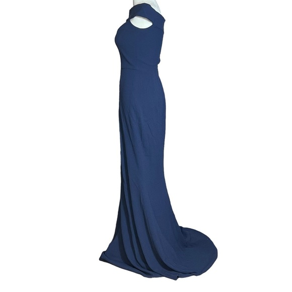 DRESS the POPULATION Bridal Jackie Off the Shoulder Trumpet Gown Navy, Small - Picture 3 of 8